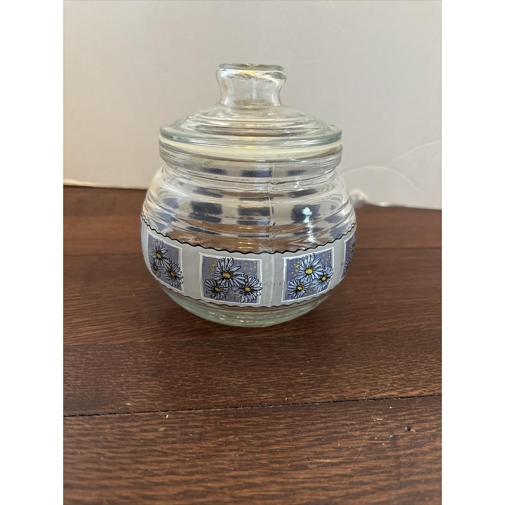 KIG Indonesia Glass Canister Storage Apothecary Jar with Lid Flowers Blue Yellow